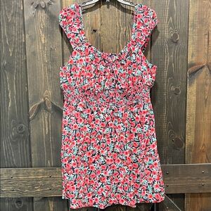 Old Navy Floral Mini Dress Size XXL Y2K Babydoll Smocked Pink Green